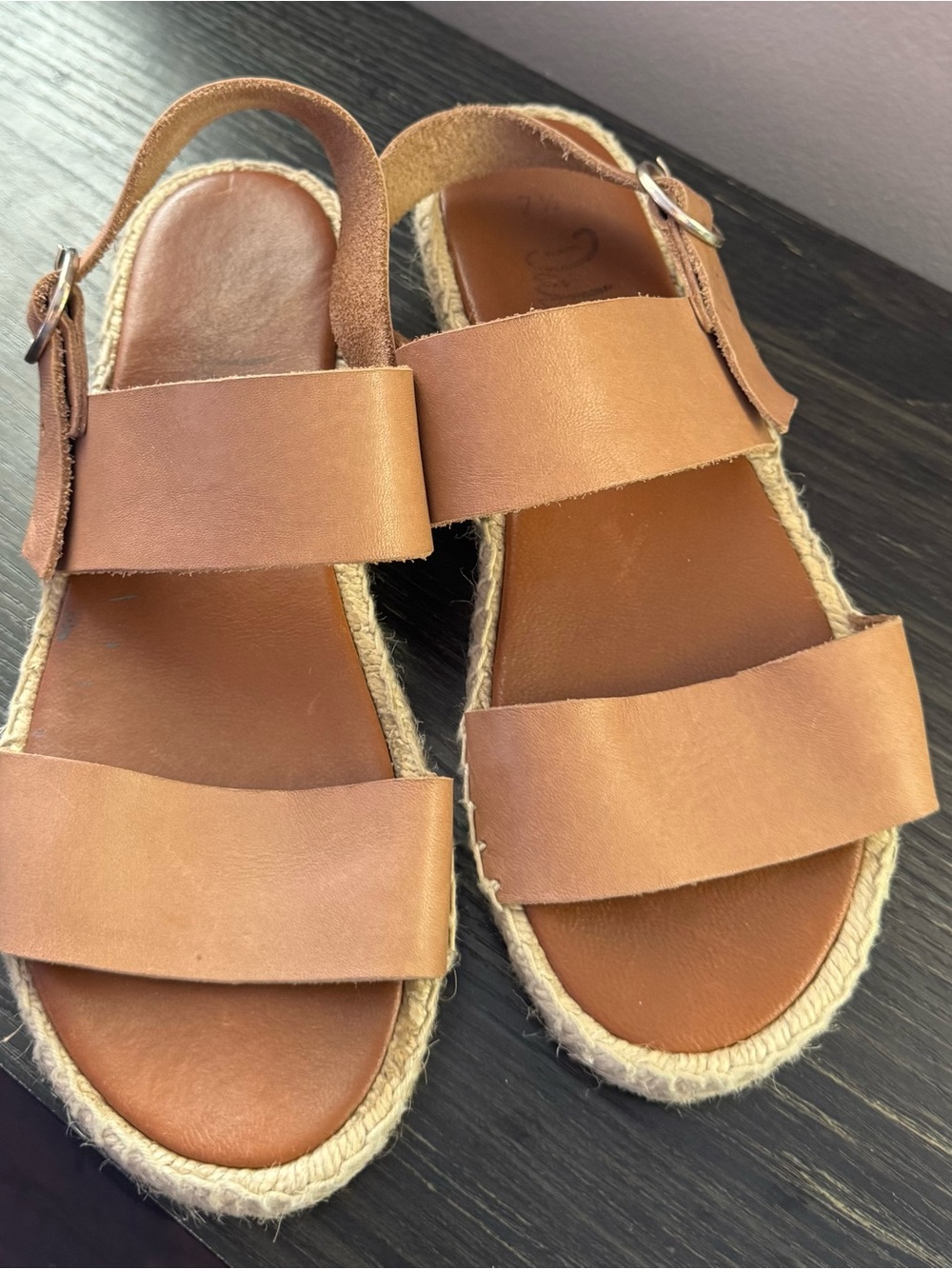 Women's Tan Leather Double-Band Espadrille Sandals with Ankle Strap